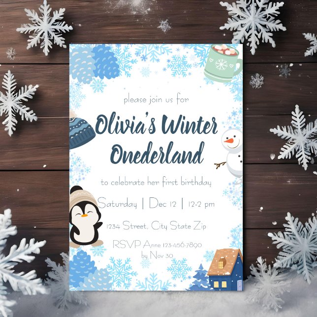 Blue Snowflake Winter Wonderland Birthday  Invitation (Creator Uploaded)