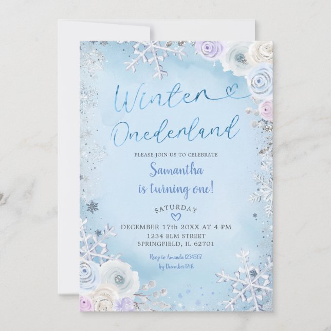 Blue Snowflake Winter Wonderland Birthday Invitation (Front)