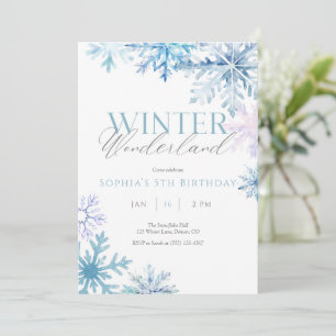 Blue Snowflake Winter Wonderland Birthday Invite