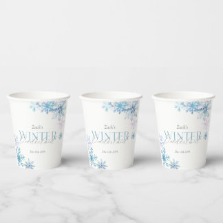 Blue Snowflake Winter Wonderland First Birthday Paper Cups