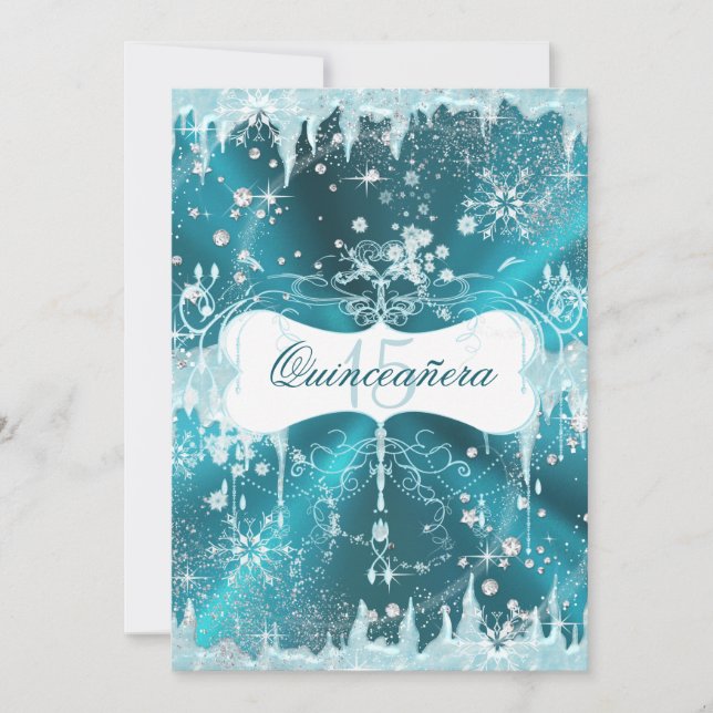 Blue Snowflake Winter Wonderland Quinceanera Invitation (Front)