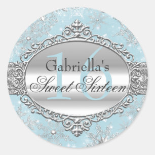 Blue Snowflake Winter Wonderland Sweet 16 Sticker
