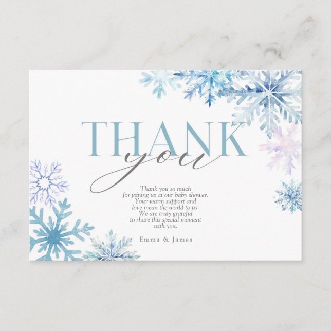 Blue Snowflake Winter Wonderland Thank You Card (Front)