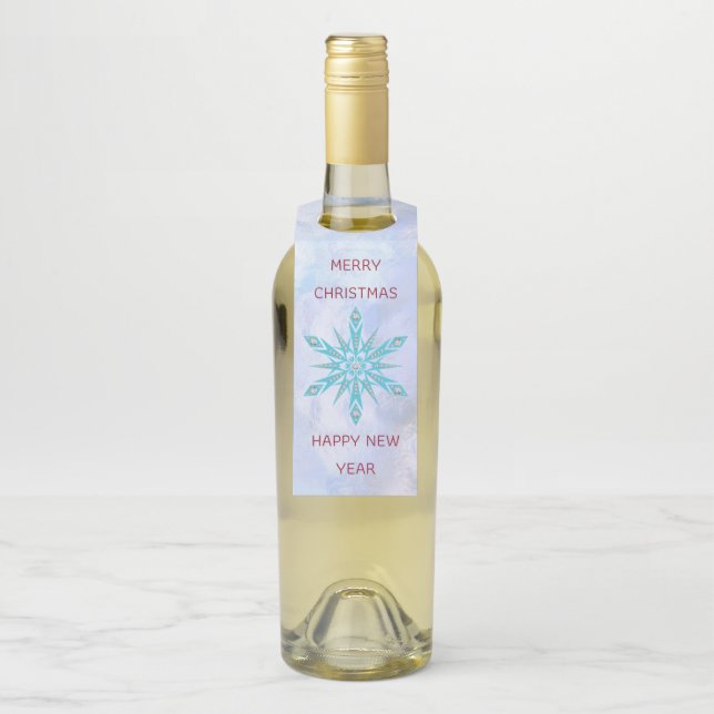 Blue Snowflake With Diamonds Bottle Tag (On Bottle)