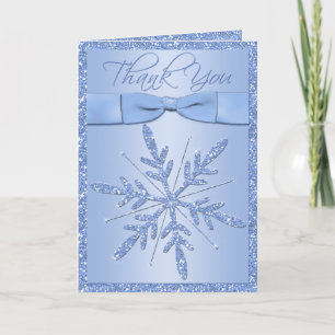 Blue Snowflake with FAUX Ribbon Thank You Card