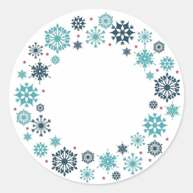 Blue Snowflake Wreath Classic Round Sticker (Front)