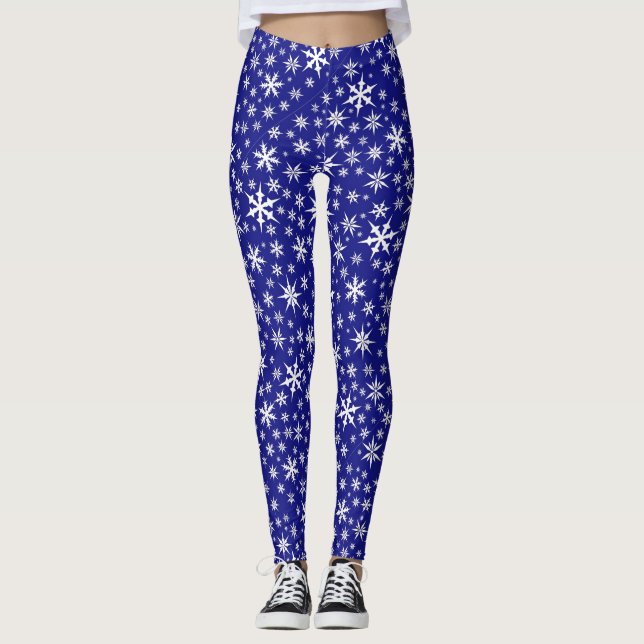 Blue Snowflakes All-Over Print Leggings (Front)