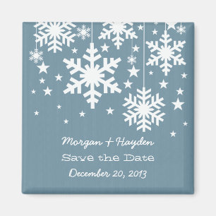 Blue Snowflakes and Stars Save the Date Magnet