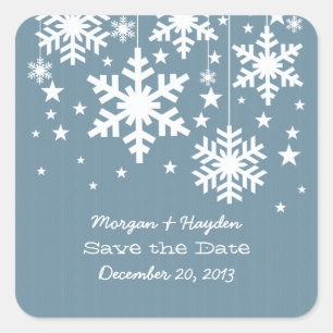 Blue Snowflakes and Stars Save the Date Stickers