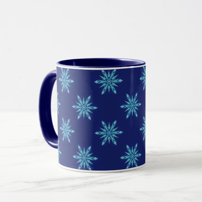 Blue Snowflakes Art Mug Cup (Front Left)