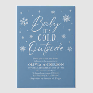 Blue Snowflakes Baby It's Cold Outside Baby Shower Vellum Invitations