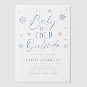 Blue Snowflakes Baby It's Cold Outside Baby Shower Vellum Invitations