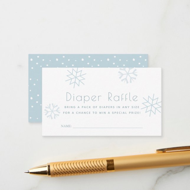 Blue Snowflakes Baby Shower Diaper Raffle Ticket Enclosure Card (Front/Back In Situ)