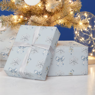 Blue Snowflakes Bows Candy Canes Christmas Wrapping Paper