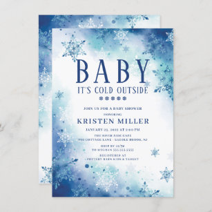 Blue Snowflakes Boys Winter Baby Shower Invitation