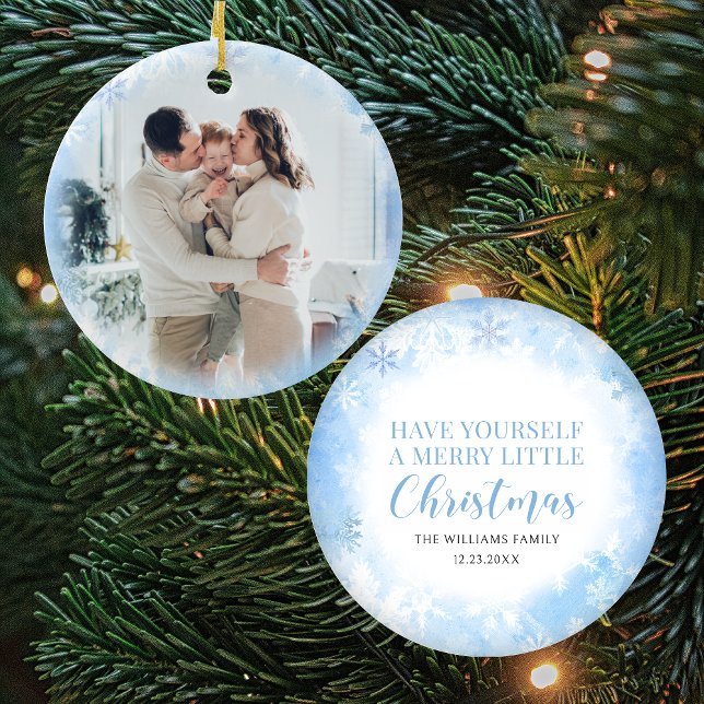Blue snowflakes Christmas family photo Ornament (Creator Uploaded)