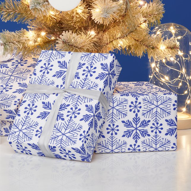 Blue Snowflakes Christmas Holiday Winter Gift Wrapping Paper (Holidays)