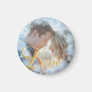 Blue Snowflakes Christmas Love Personalized Photo Magnet