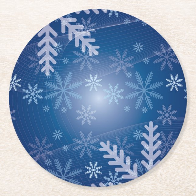 Blue Snowflakes Christmas Round Paper Coaster (Front)