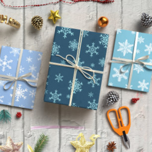 Blue Snowflakes Christmas set of 3 Wrapping Paper Sheet