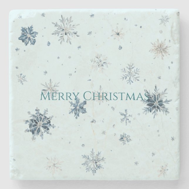 Blue Snowflakes Christmas  Stone Coaster (Front)