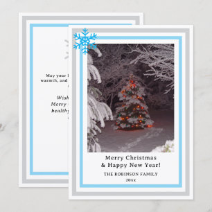 Blue Snowflakes Christmas Tree Lights INSERT PHOTO Holiday Card