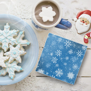 Blue Snowflakes Classic Winter White Snow Glass Coaster