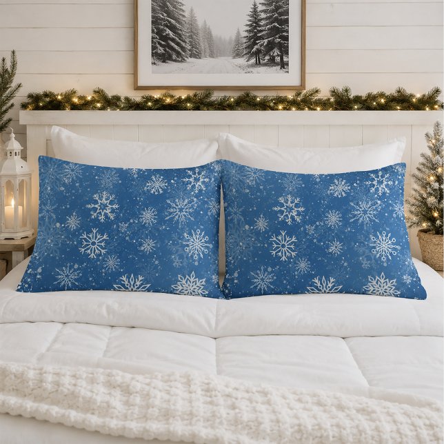 Blue Snowflakes Classic Winter White Snow Pillowcase (Creator Uploaded)