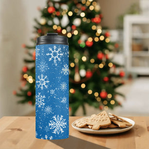 Blue Snowflakes Classic Winter White Snow Thermal Tumbler