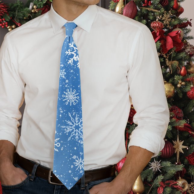 Blue Snowflakes Classic Winter White Snow Tie (Creator Uploaded)