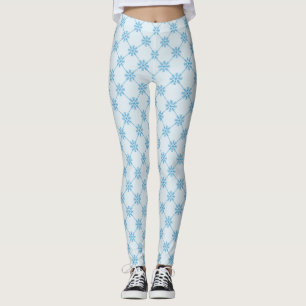 Blue Snowflakes Diagonal Square Pattern Leggings