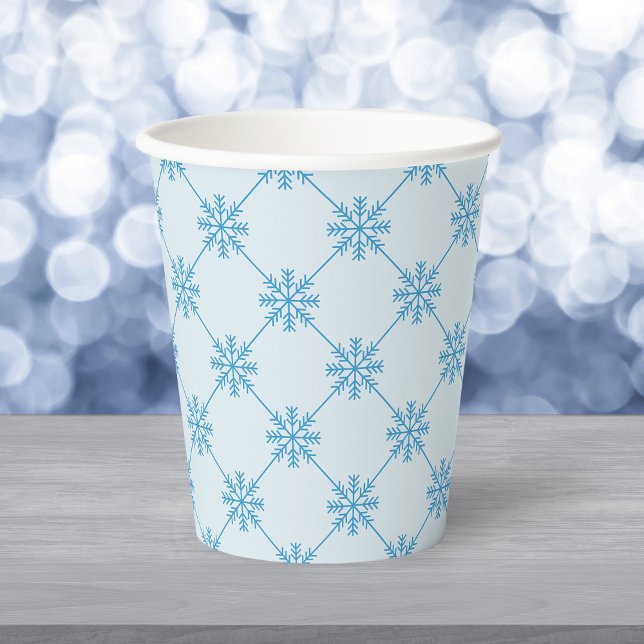 Blue Snowflakes Diagonal Square Pattern Paper Cups (Creator Uploaded)