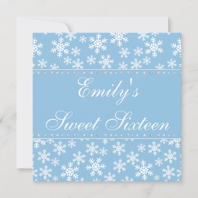 Blue Snowflakes Diamond Sweet 16 Invitations (Front)