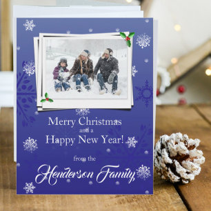Blue Snowflakes Flat Holiday Photo Card