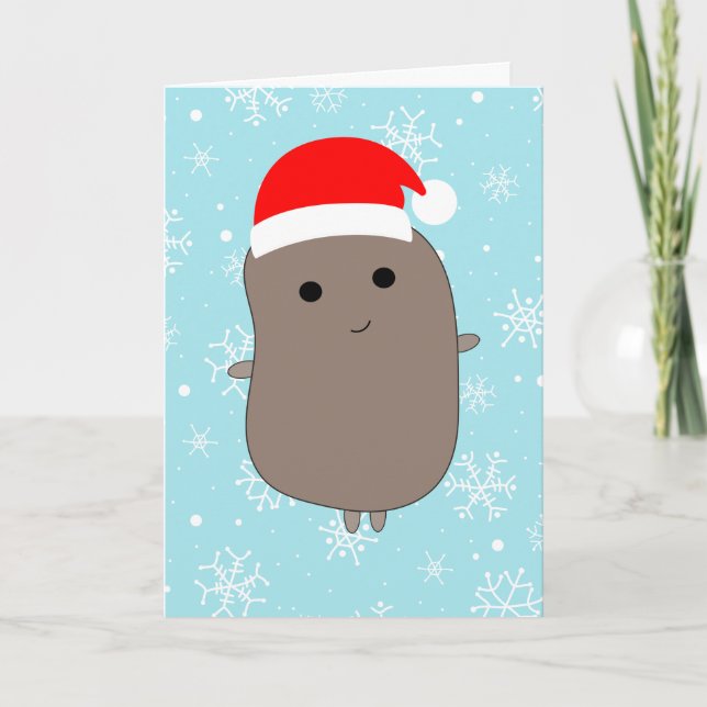 Blue Snowflakes Funny Potato Christmas Card (Front)