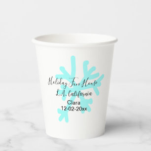 Blue snowflakes holiday camping house place date paper cups