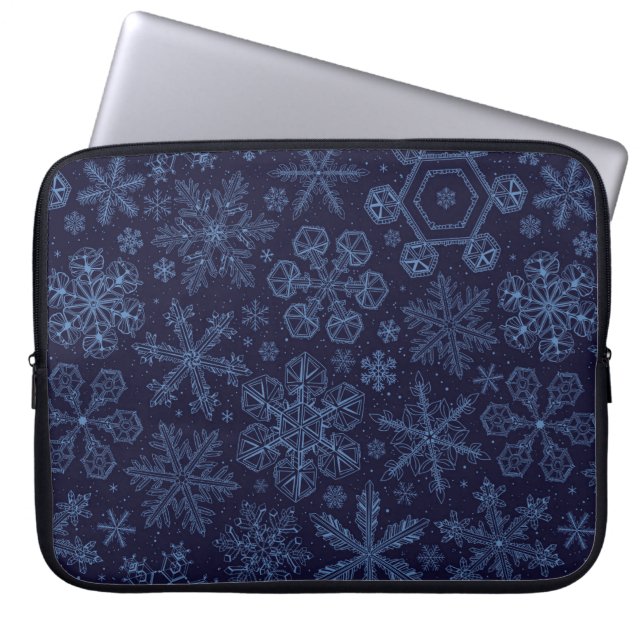 Blue Snowflakes on blue Laptop Sleeve (Front)