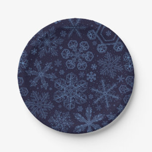 Blue Snowflakes on blue Paper Plate