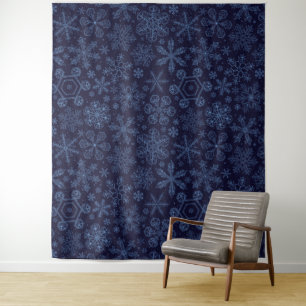 Blue Snowflakes on blue Tapestry