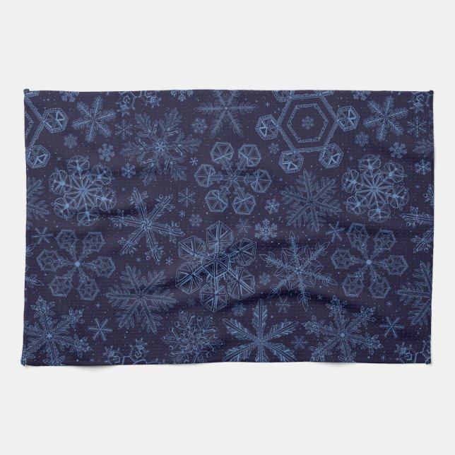 Blue Snowflakes on blue Tea Towel (Horizontal)
