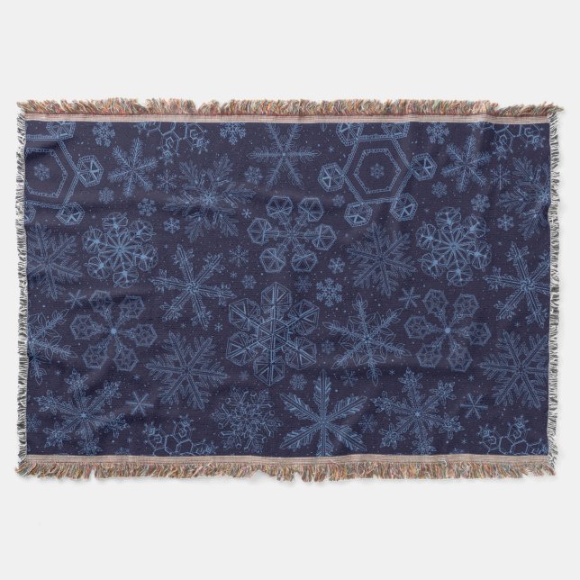 Blue Snowflakes on blue Throw Blanket (Front)