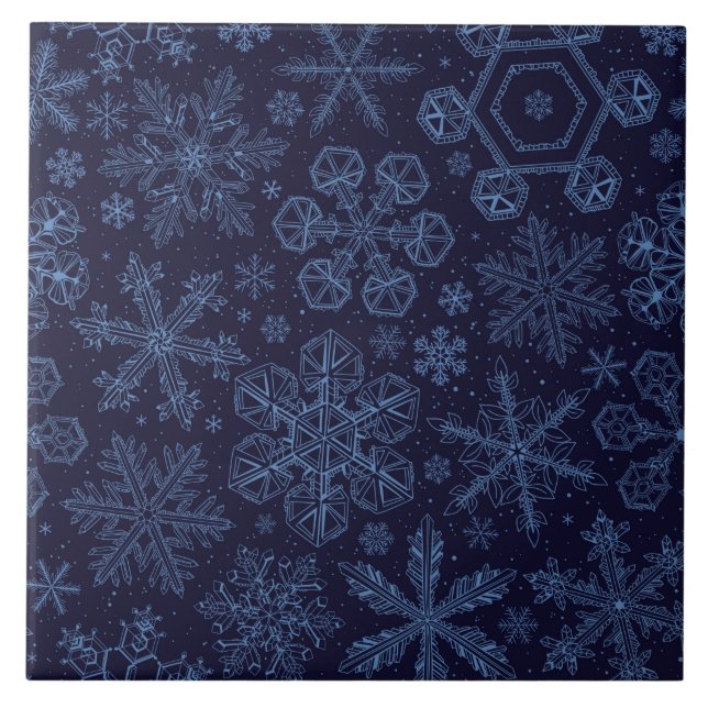 Blue Snowflakes on blue Tile (Front)