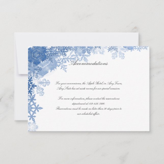 Blue Snowflakes on White Wedding Insert Invitation (Front)