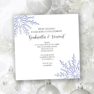 Blue Snowflakes on White Winter Engagement Party Invitation
