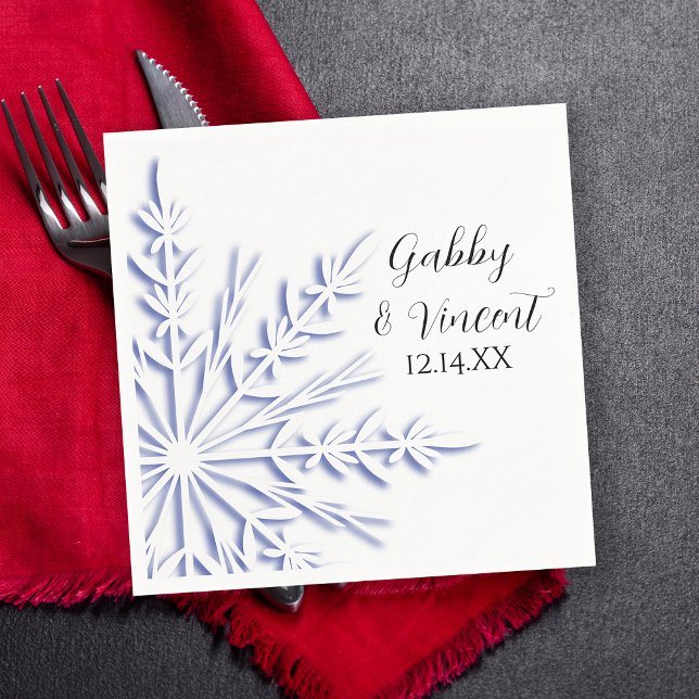 Blue Snowflakes on White Winter Wedding Napkin (Creator Uploaded)