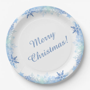 Blue snowflakes paper plate