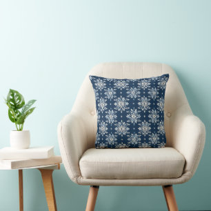 Blue Snowflakes Pattern Cushion