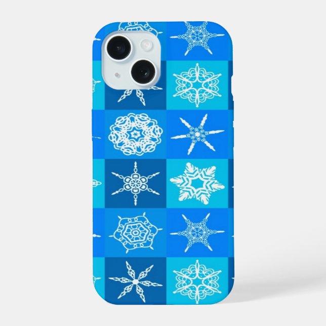 Blue Snowflakes Pattern iPhone 15 Case (Back)