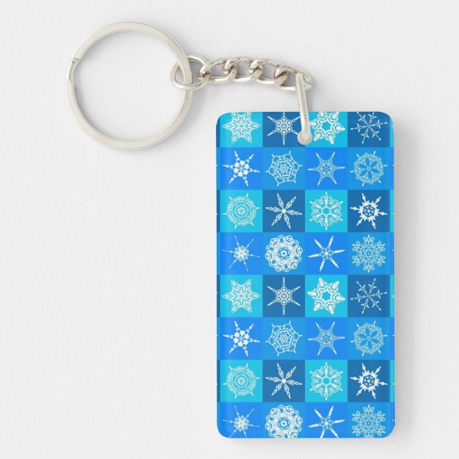 Blue Snowflakes Pattern Key Ring (Front)