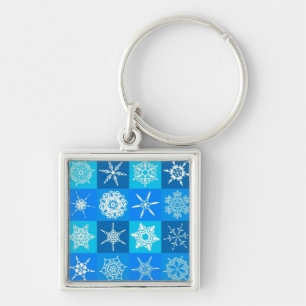 Blue Snowflakes Pattern Key Ring